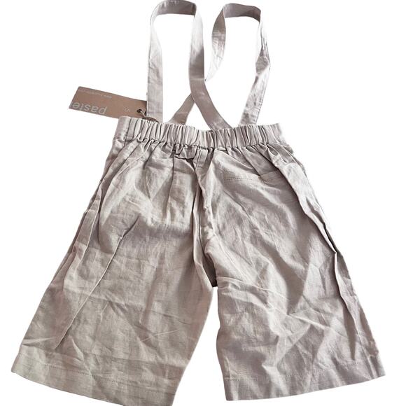 Pastel boys tan linen blend suspender shorts size 5 NWT - Picture 2 of 8